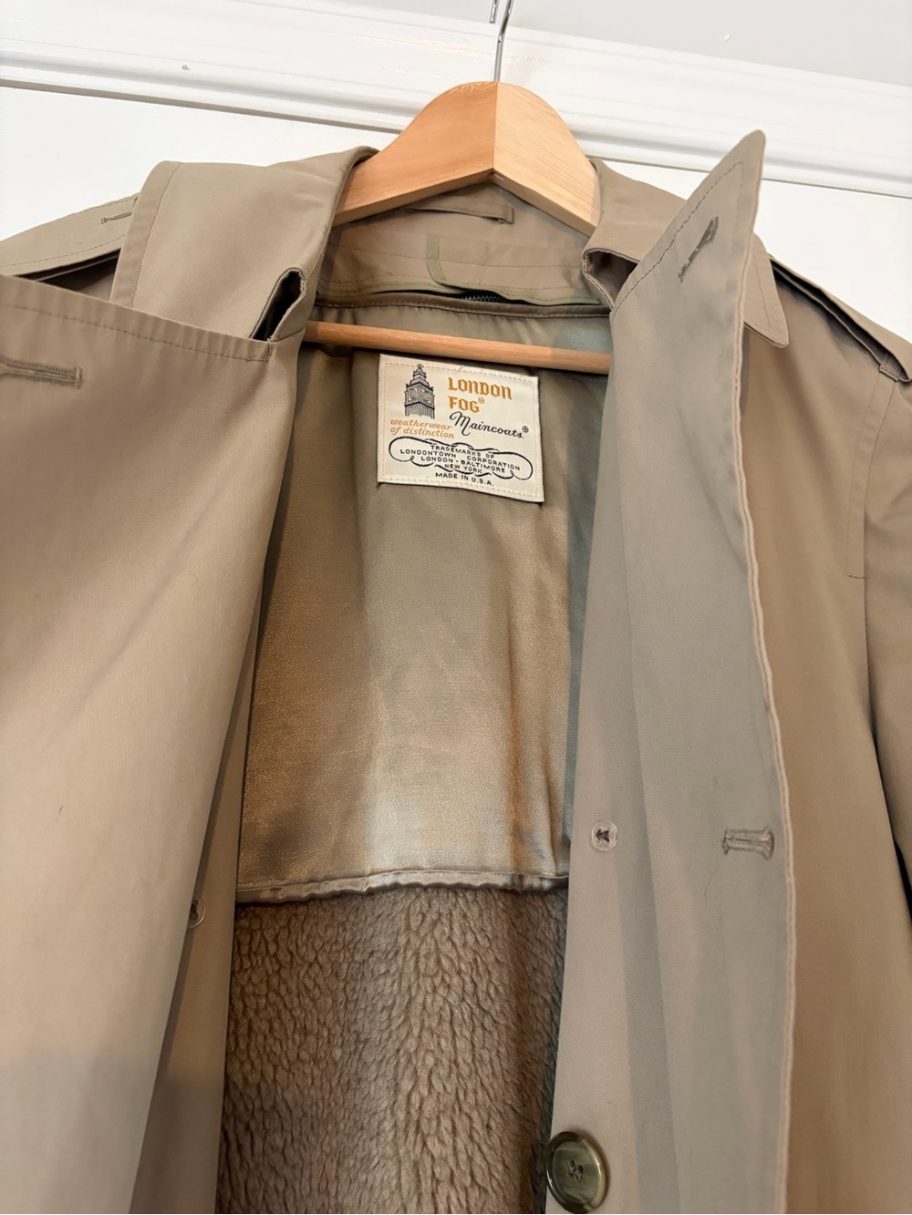 London Fog Men’s Beige Trench Coat with Sherpa Lining